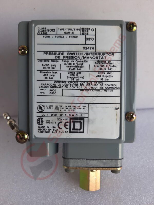 SQUARE D 9012 GAW-5 PRESSURE SWITCH